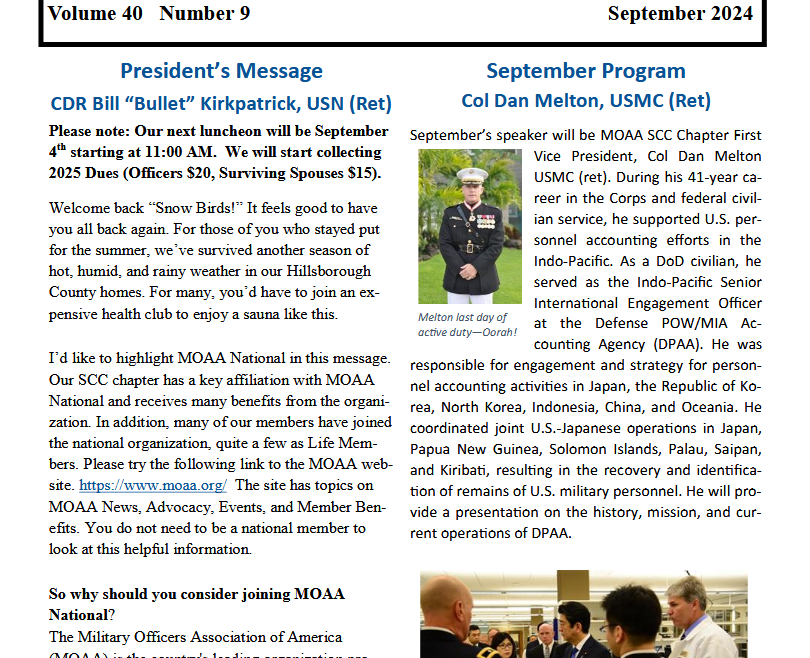 September 2024 SCCC MOAA Newsletter