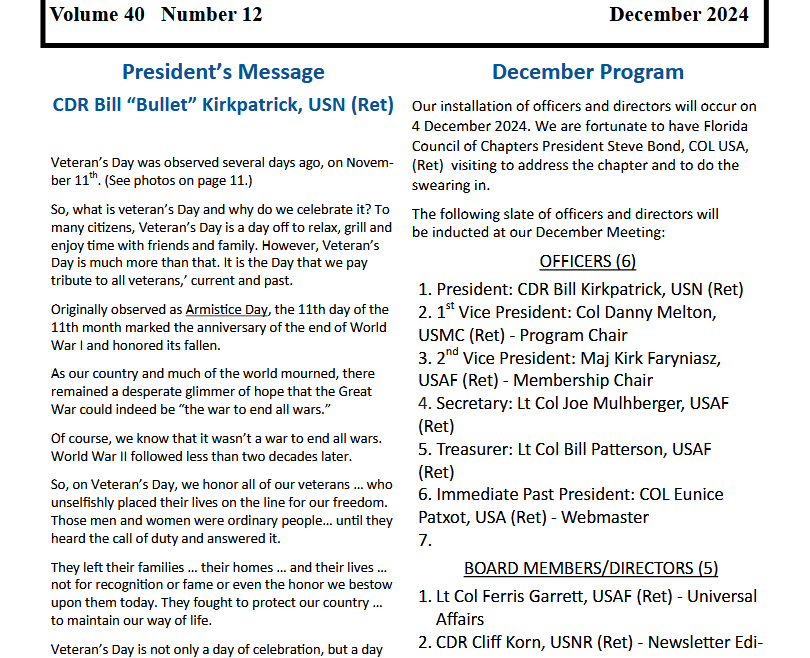 January 2025 SCCC MOAA Newsletter