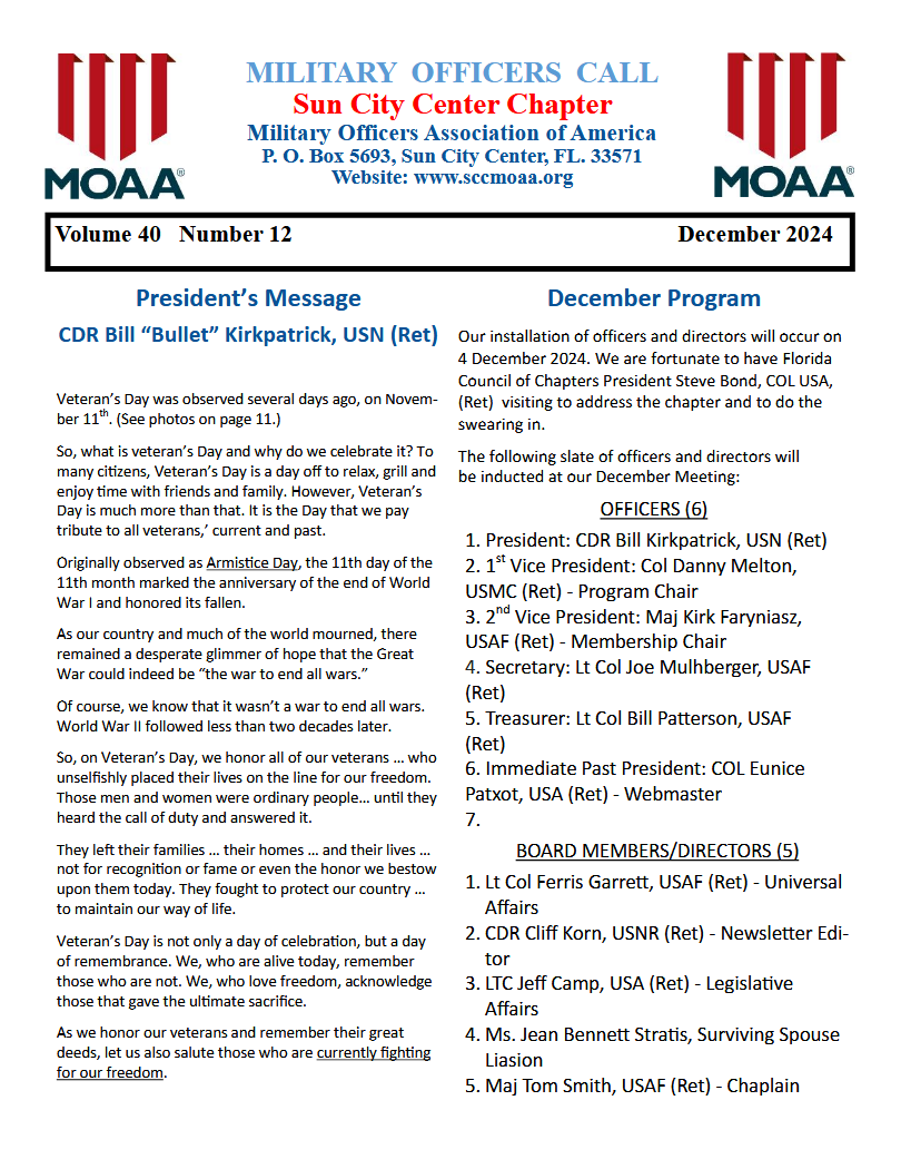 January 2025 SCCC MOAA Newsletter