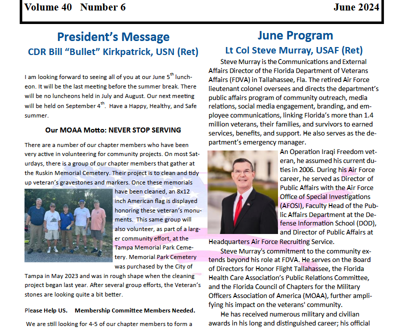 June 2024 SCCC MOAA Newsletter