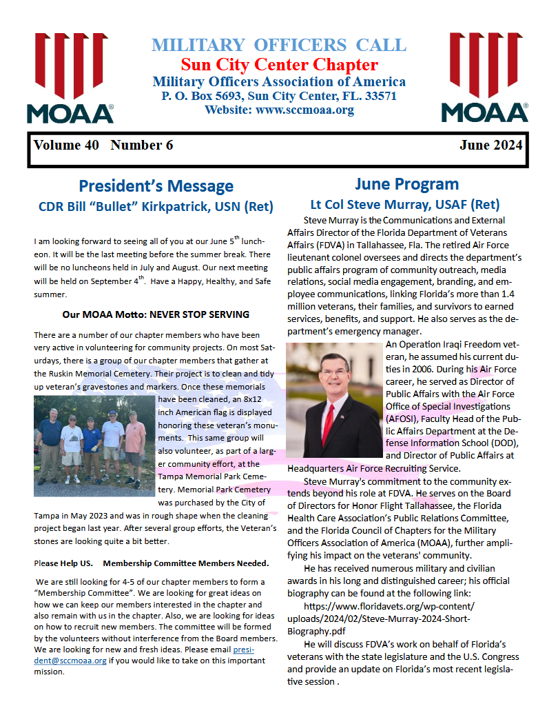 June 2024 SCCC MOAA Newsletter