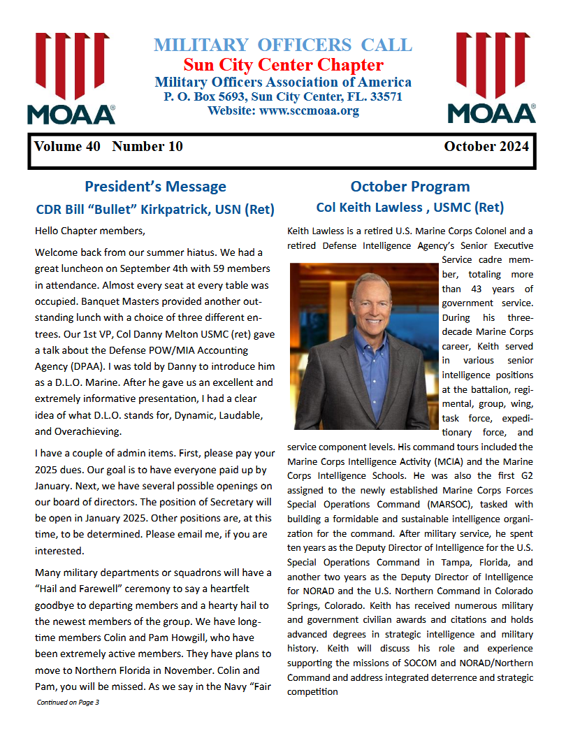 October 2024 SCCC MOAA Newsletter